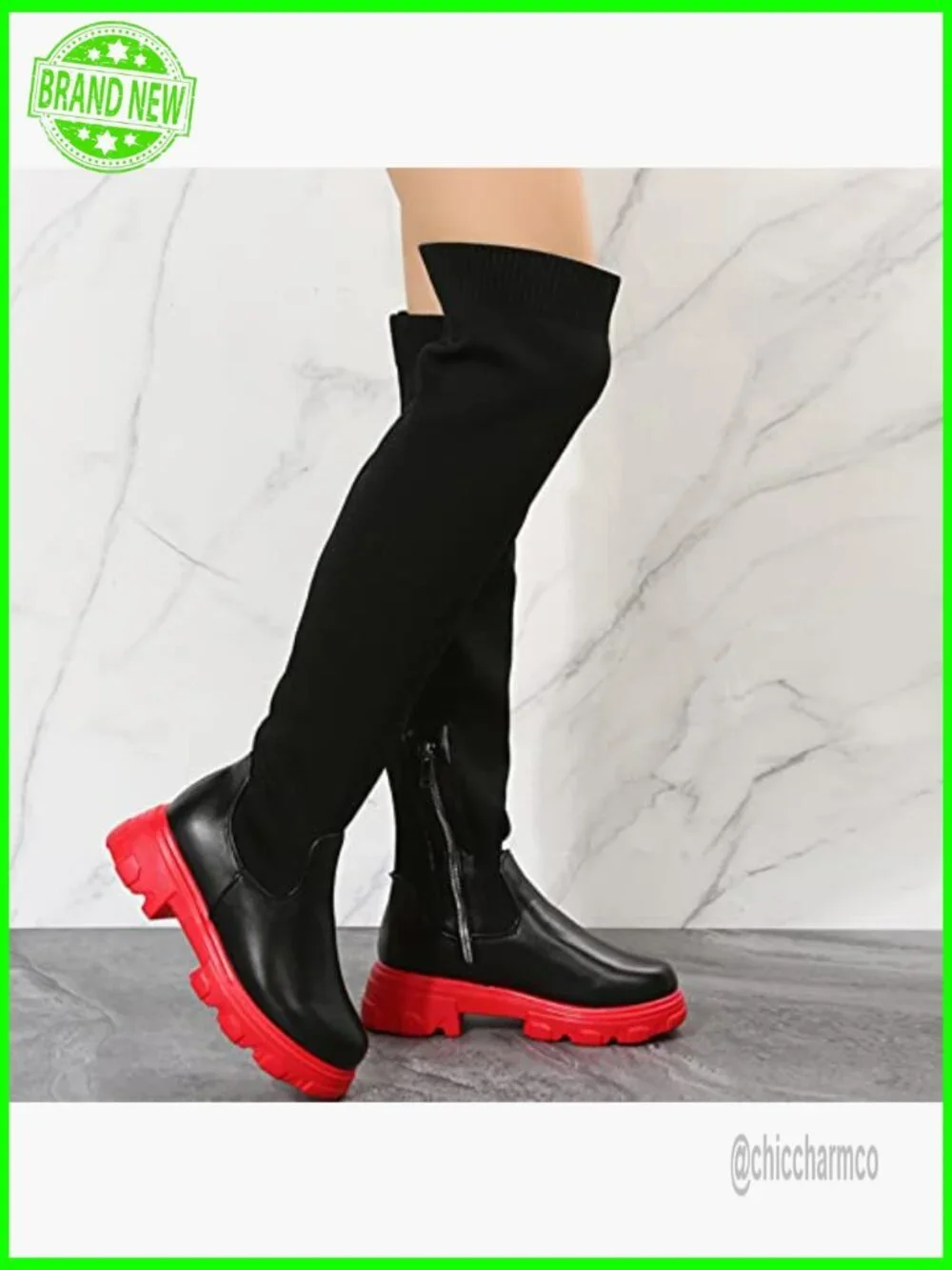 Over the Knee Thigh High Chunky Heel Boots Side Zip Platform Bootie